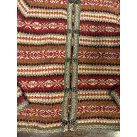 Cambridge Dry Goods 100% Wool Nordic Ski Cardigan Sweater Pewter Clasps Sz XL - Picture 2 of 5